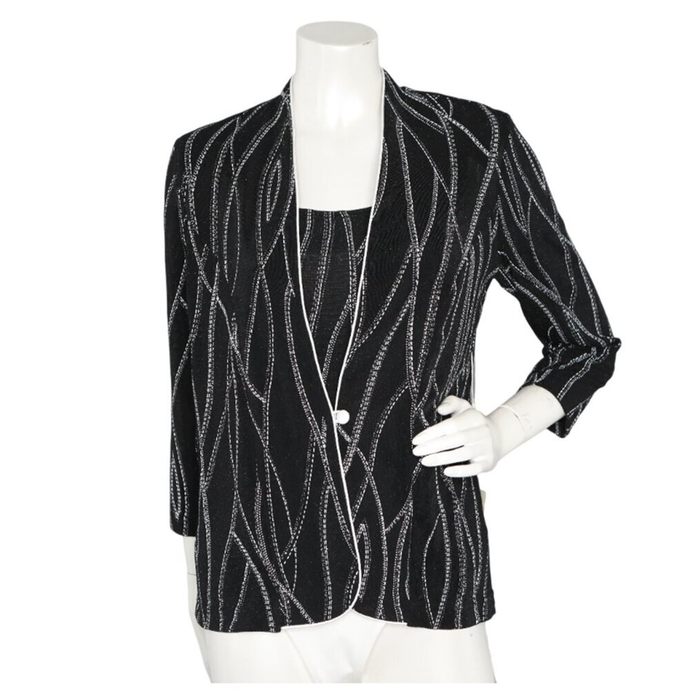 Vintage Traditions Glitter Jacket & Sleeveless Blouse Top Stretch Black Silver - Picture 2 of 15